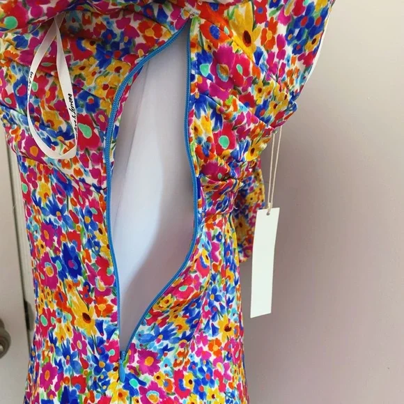 For Love & Lemons Sasha Mini Dress Blue Dizzy Floral - Picture 5 of 6